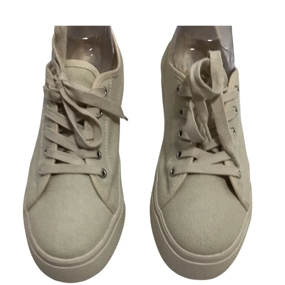 Steve‎ Madden Platform Canvas Sneakers Tan Beige Lace Up Low Top Men Size